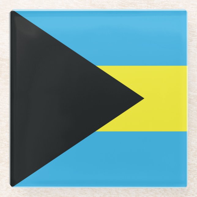 Bahamas Flag in Black, Gold, and Aquamarine Glass Coaster (Front)