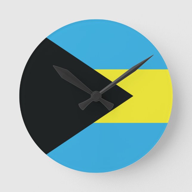 Bahamas Flag in Black, Gold, and Aquamarine Round Clock (Front)