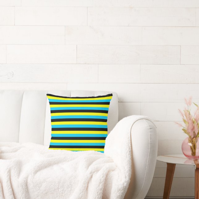bahamas flag stripes country pattern blue yellow b throw pillow (Couch)