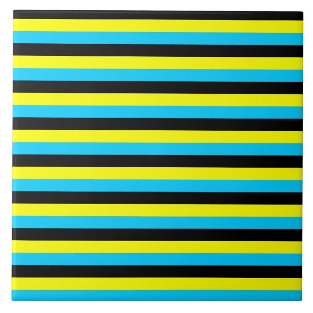 bahamas flag stripes country pattern blue yellow b tile (Front)