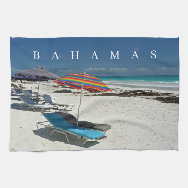 Bahamas Harbor Island Beach view tea towel (Horizontal)