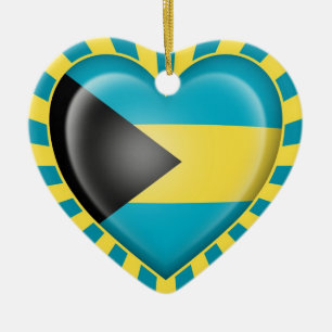 Bahamas Heart Flag with Sun Rays Ceramic Ornament
