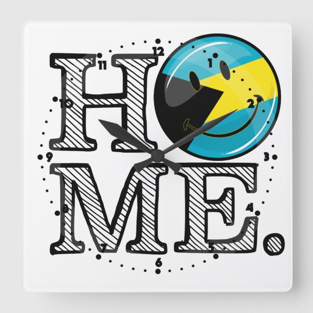 Bahamas is Home Smiling Flag House Warmer Square Wall Clock (Front)