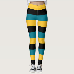 Bahamas National Flag Colours Horizontal Striped Leggings