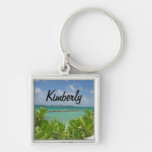 Bahamas Ocean  keychain with name (Front)