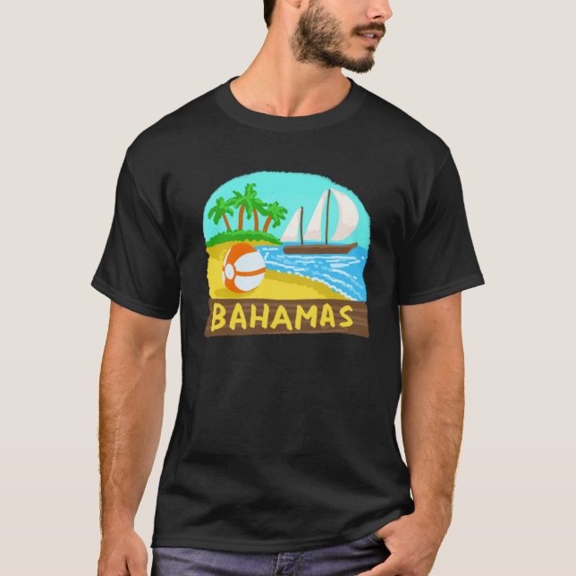Bahamas Palm Tree Sun Beach Lagoon Island T-Shirt (Front)