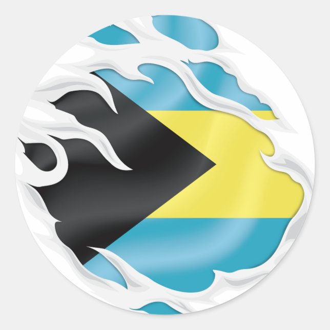 Bahamas Ripped Flag Classic Round Sticker (Front)
