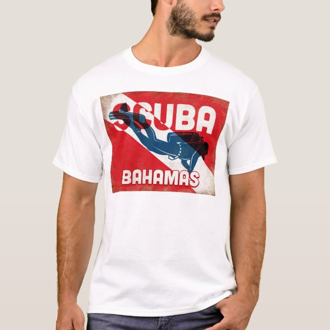 Bahamas Scuba Diver - Blue Retro T-Shirt (Front)