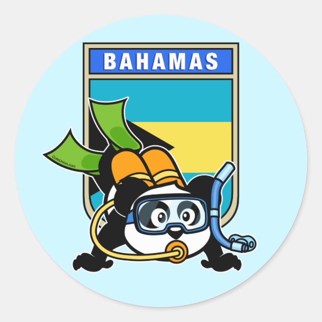 Bahamas Scuba Panda Classic Round Sticker (Front)