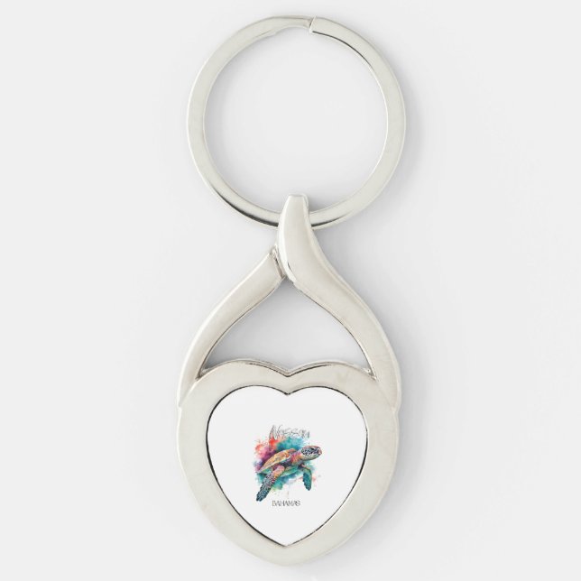 Bahamas Sea Turtle Bahamian Flag Beach Great Shark Keychain (Front)