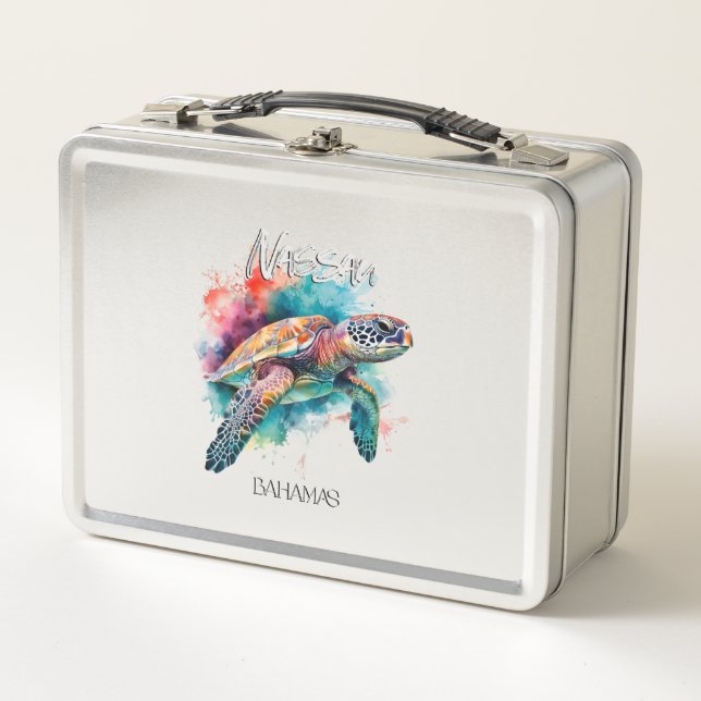 Bahamas Sea Turtle Bahamian Flag Beach Great Shark Metal Lunch Box (Front)