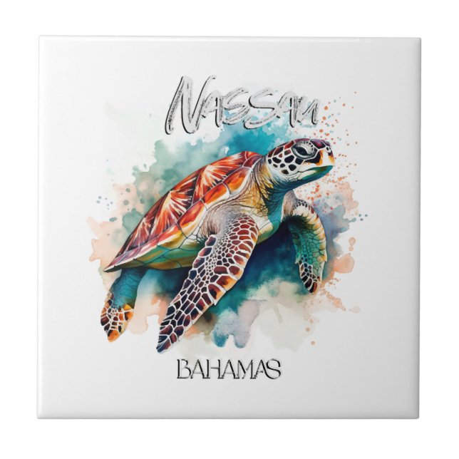 Bahamas Seat Turtle Bahamian Flag Beach Great Shar Tile (Front)