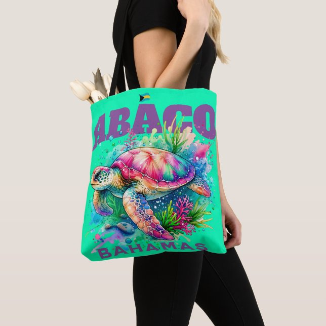 Bahamas Souvenir Gift : Abaco Bahamas Sea Turtle Tote Bag (Close Up)
