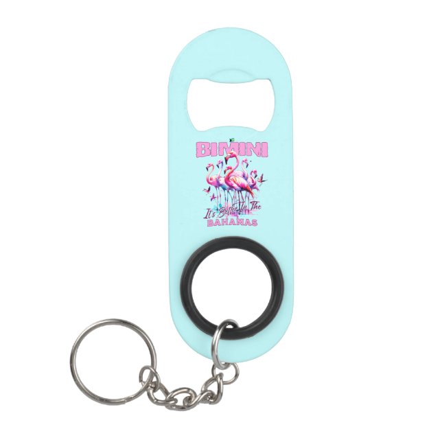 Bahamas Souvenir Gift : Bimini Bahamas Flamingo Keychain Bottle Opener (Front)