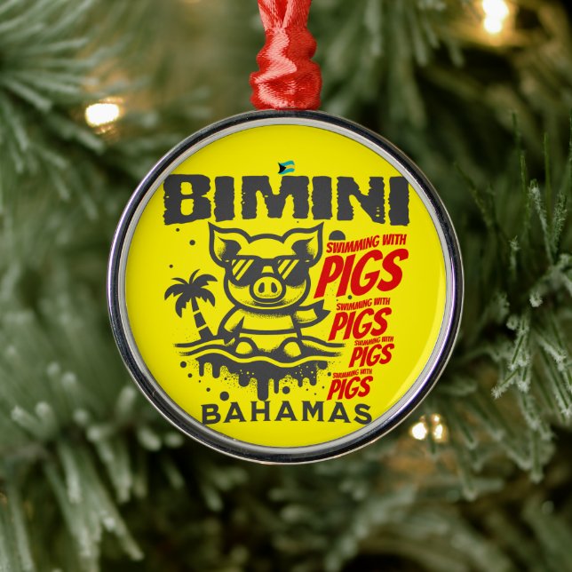 Bahamas Souvenir Gift: Bimini Bahamas Swimming Pig Metal Ornament (Tree)