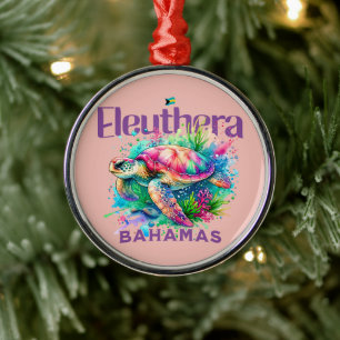 Bahamas Souvenir Gift : Eleuthera Bahamas Turtle Metal Ornament