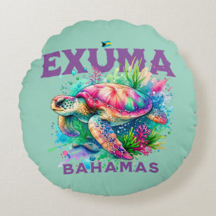 Bahamas Souvenir Gift : Exuma Bahamas Sea Turtle Round Pillow