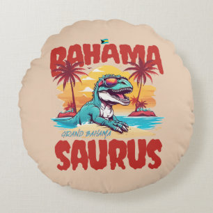 Bahamas Souvenir Gift : Grand Bahama Saurus T-Rex Round Pillow