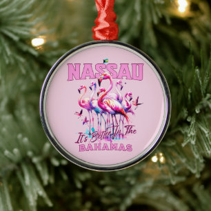 Bahamas Souvenir Gift : Nassau Bahamas Flamingo Metal Ornament