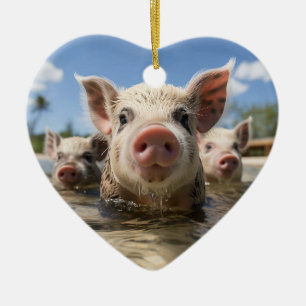 Bahamas Swimming Pigs - Exuma Pig Beach Adventure Ceramic Ornament
