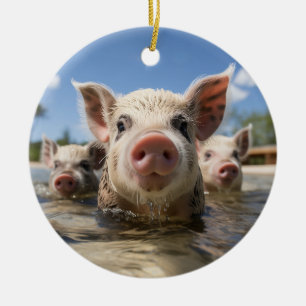 Bahamas Swimming Pigs - Exuma Pig Beach Adventure Ceramic Ornament