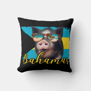 Bahamas Swimming Pigs - Exuma Pig Beach Adventure Throw Pillow