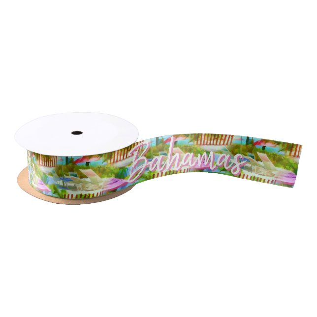 Bahamas Tropical Beach Scene Photography Pattern Satin Ribbon (Spool)