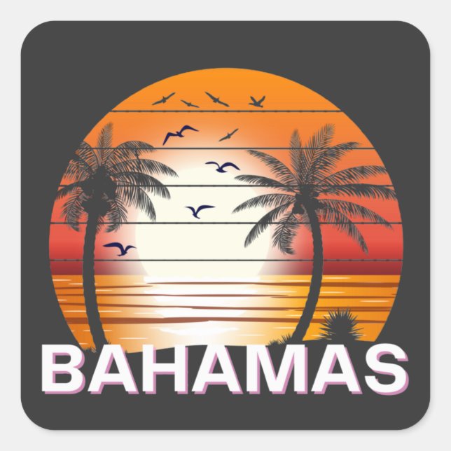 Bahamas Vintage Palm Trees Summer Beach Square Sticker (Front)