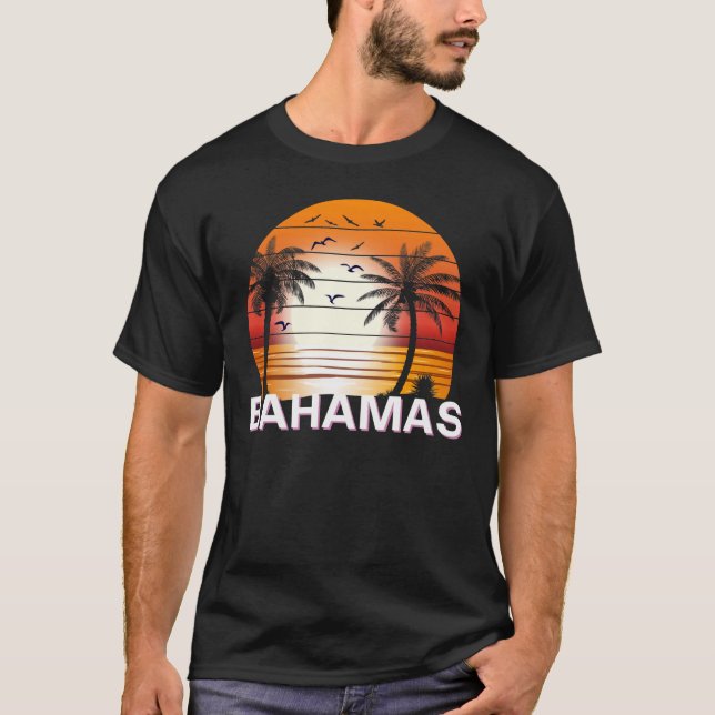 Bahamas Vintage Palm Trees Summer Beach T-Shirt (Front)