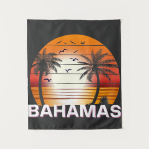Bahamas Vintage Palm Trees Summer Beach Tapestry
