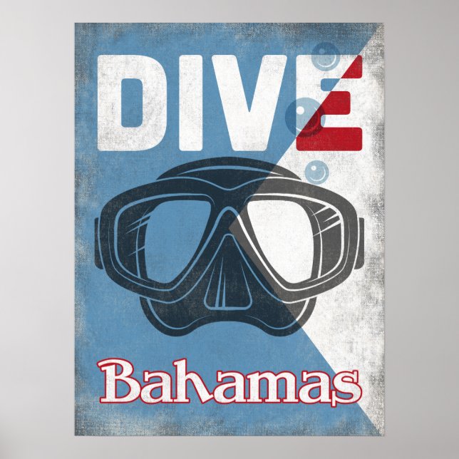 Bahamas Vintage Scuba Diving Mask Poster (Front)