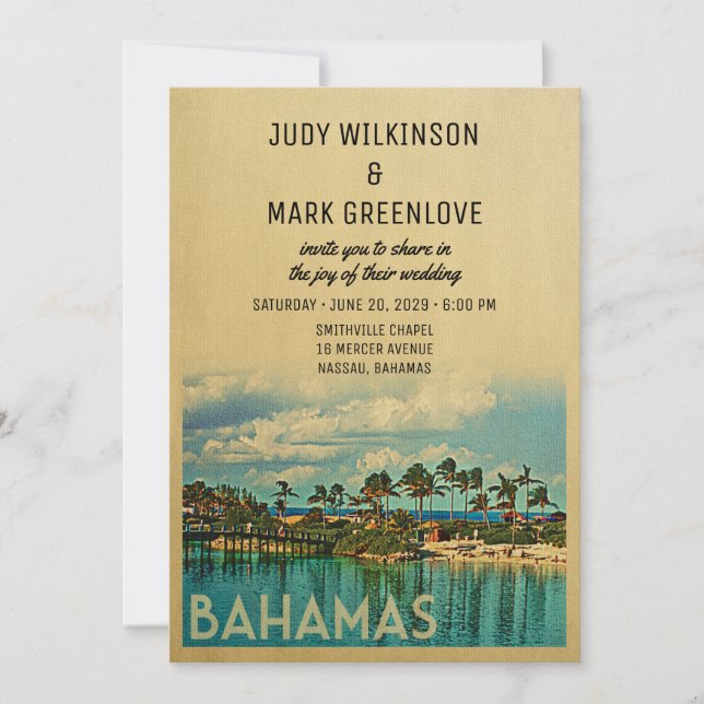 Bahamas Wedding Invitation Vintage Mid-Century (Front)