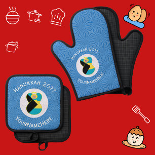Bahamian Flag Angel Hanukkah Blonde Oven Mitt & Pot Holder Set