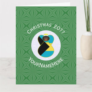 Bahamian Flag Black Angel Christmas Personalized  Card