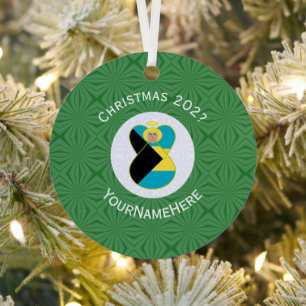 Bahamian Flag Blonde Angel Christmas Name Year  Metal Ornament