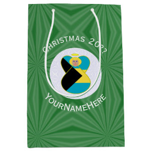 Bahamian Flag Christmas Blonde Angel Personalized Medium Gift Bag