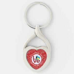 Bahamian Flag Heart LOVE Red Personalized Text Keychain