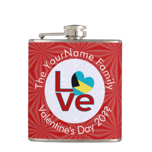 Bahamian Flag Red Letter LOVE Flag Personalized Hip Flask