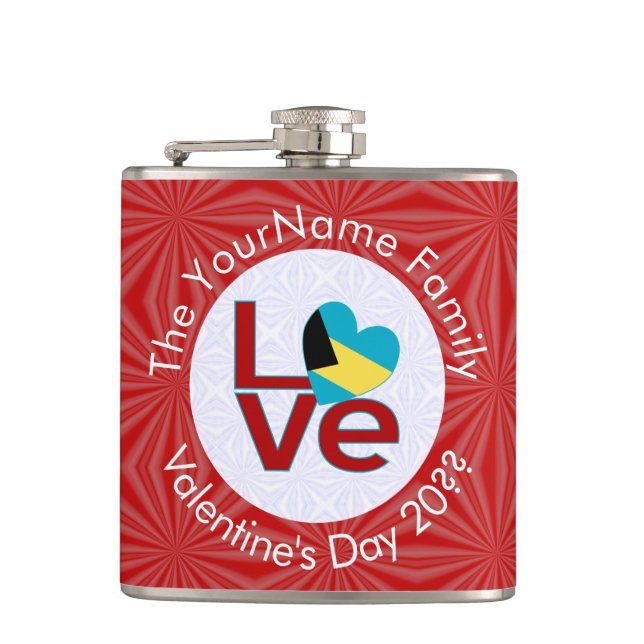 Bahamian Flag Red Letter LOVE Flag Personalized  Hip Flask (Front)