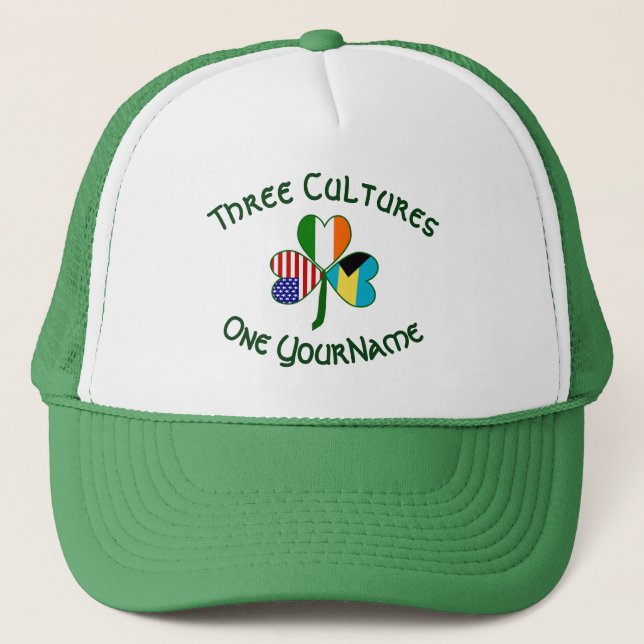 Bahamian Irish American Shamrock Personalize Trucker Hat (Front)