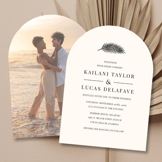 Bahia Minimal Palm Leaf Photo Wedding Invitation (Creator Uploaded)