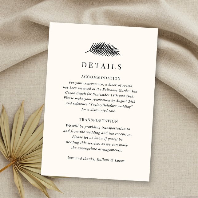 Bahia Minimal Palm Leaf Wedding Details  Enclosure Card (Creator Uploaded)