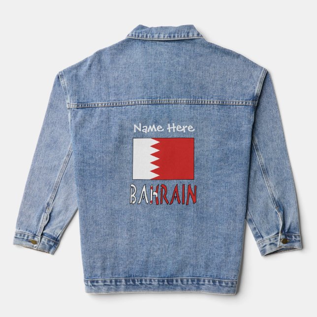 Bahrain and Bahraini Flag White Personalization Denim Jacket (Back)
