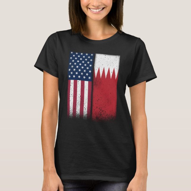 Bahrain Bahraini American Flags Proud USA Bahrain T-Shirt (Front)