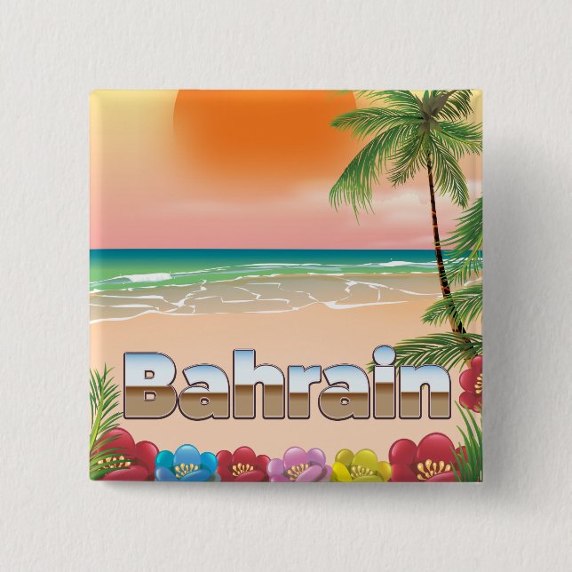 Bahrain beach travel poster 2 inch square button (Front)