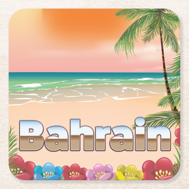Bahrain beach travel poster square paper coaster (Front)