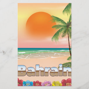 Bahrain beach travel poster stationery