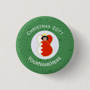 Bahrain Flag Angel Christmas Personalized 1 Inch Round Button