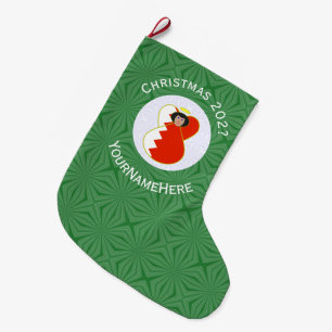 Bahrain Flag Angel Christmas Personalized Large Christmas Stocking