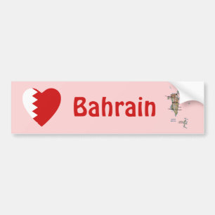 Bahrain Flag Heart + Map Bumper Sticker